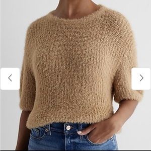 Faux Fur Sequin Crew Neck Puff Sleeve Sweater (Pecan)